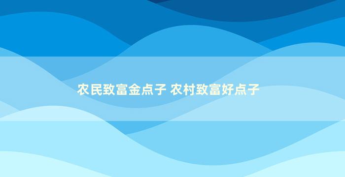 农民致富金点子 农村致富好点子